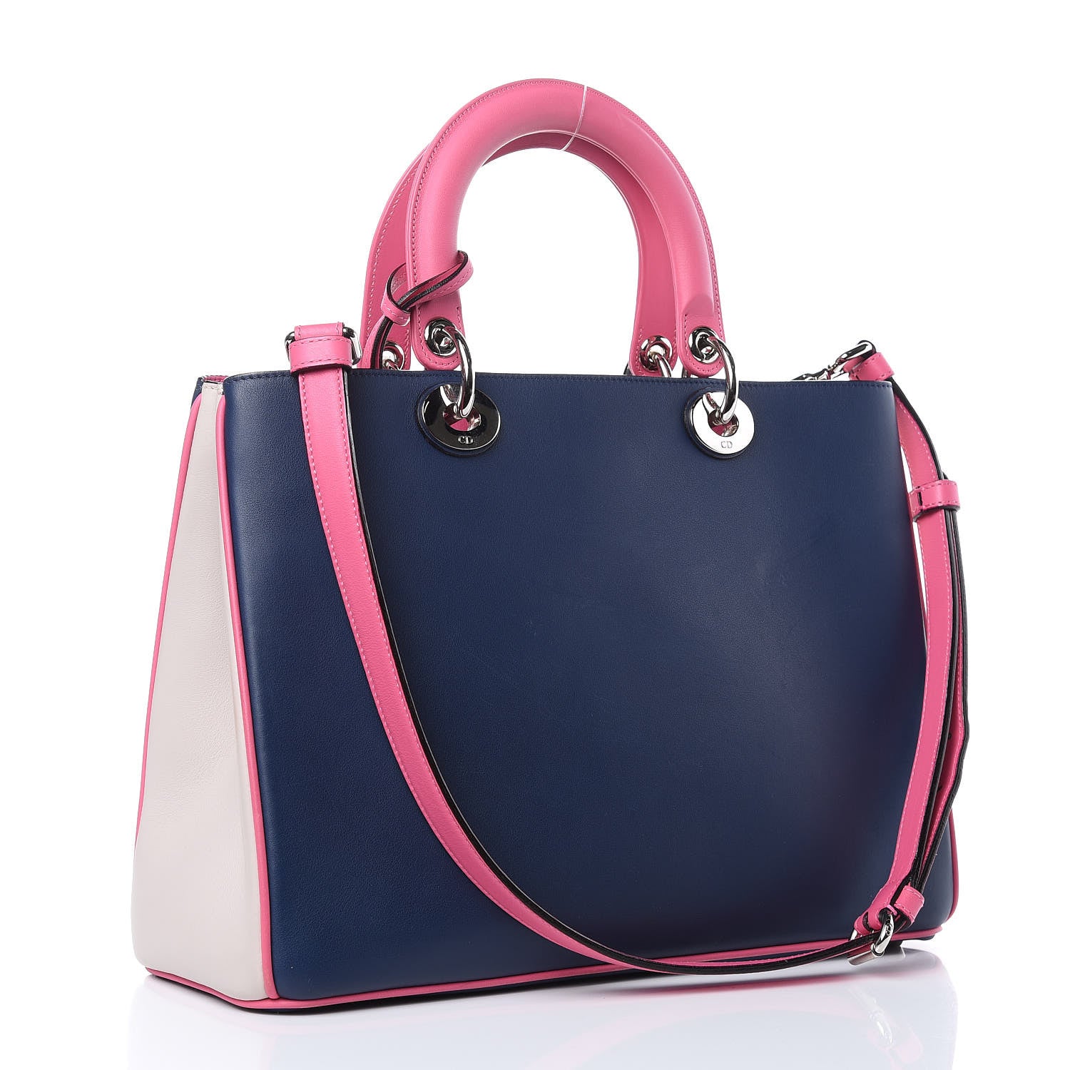 Christian Dior Smooth Calfskin Medium Tri-Color Diorissimo Bag Navy Pink 4 of 11