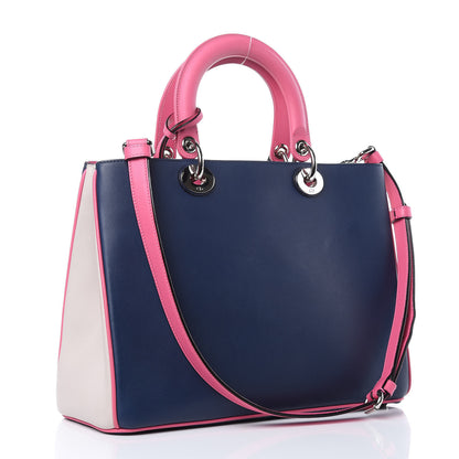 Christian Dior Smooth Calfskin Medium Tri-Color Diorissimo Bag Navy Pink 4 of 11