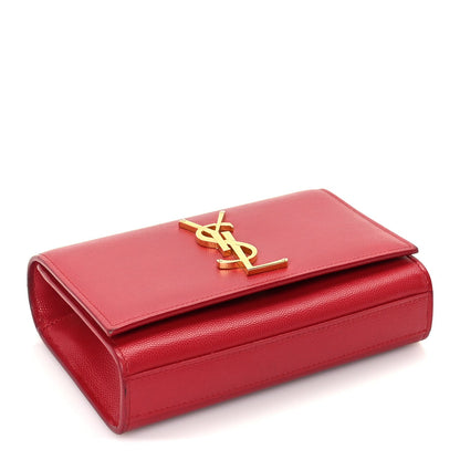 Saint Laurent Grain De Poudre Small Monogram Kate Satchel  Red 3 of 8