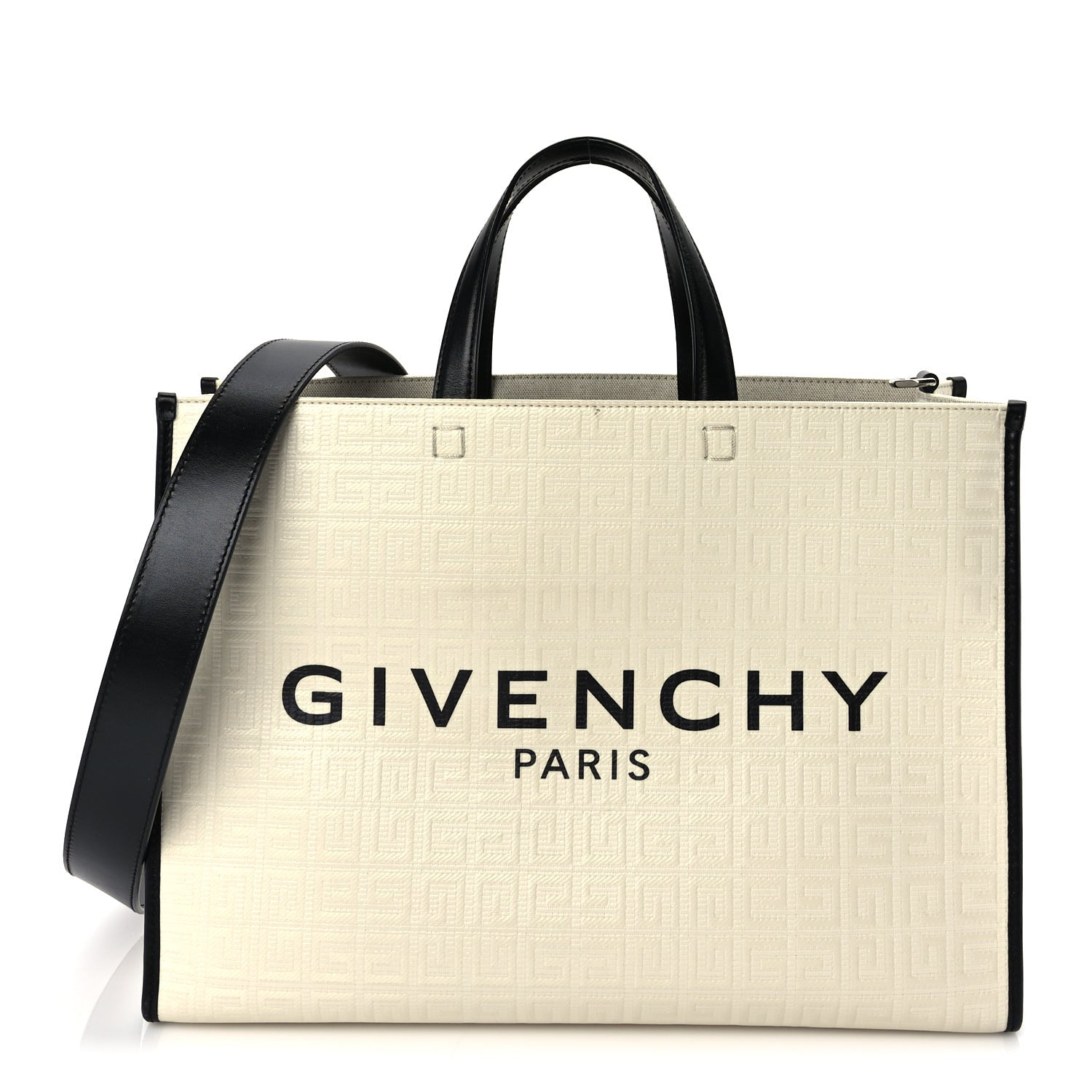 Givenchy Canvas Logo 4G Embossed Medium Tote Beige Black 1 of 8