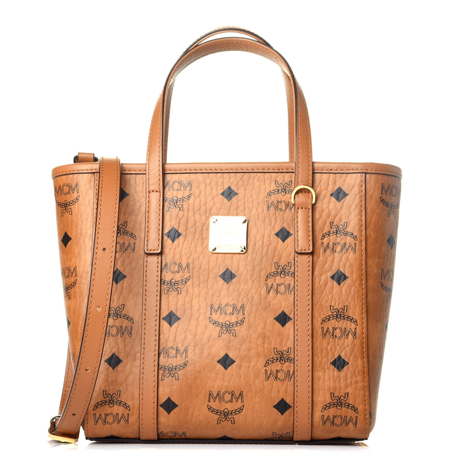 MCM Visetos Mini Toni Shopper Tote Cognac 1 of 9