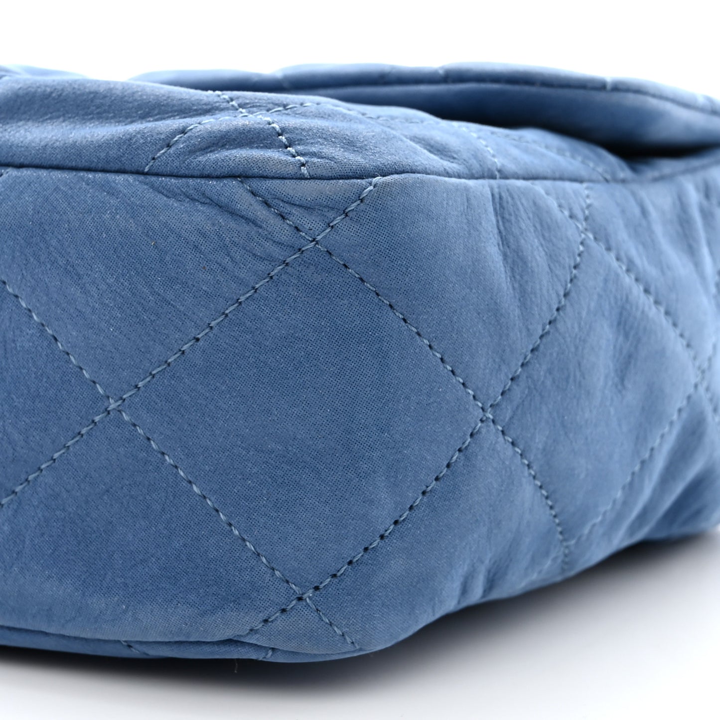 Iridescent Calfskin Large Chic Quilt Flap Blue