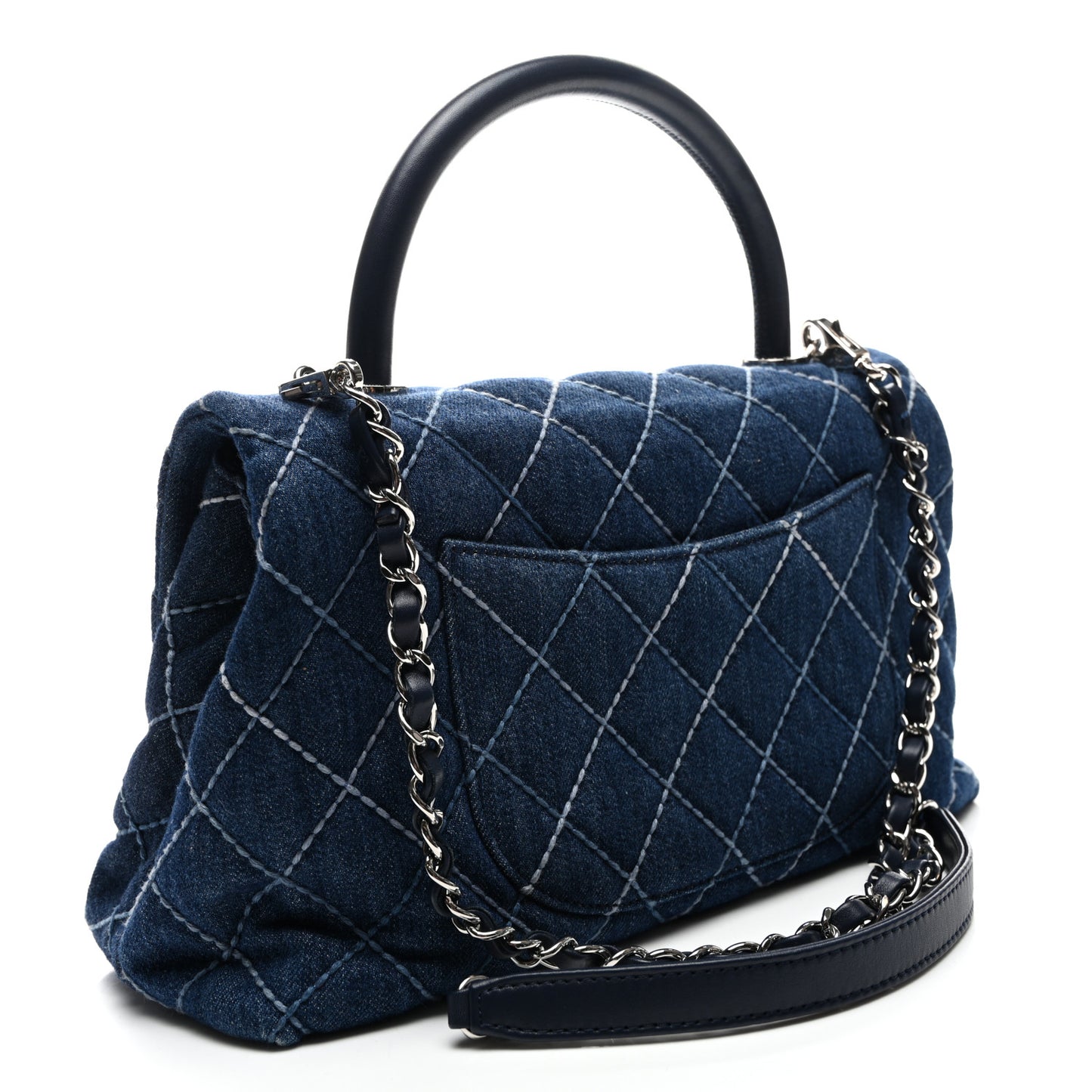 Denim Quilted Small Coco Handle Flap Blue