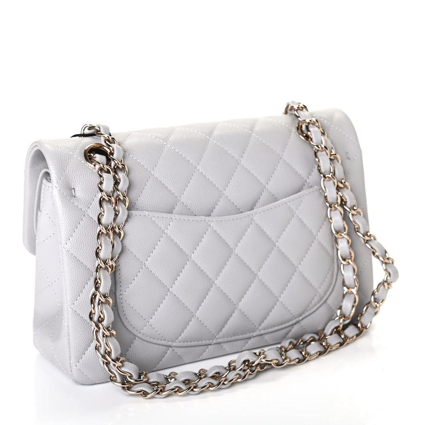 Caviar Quilted Small Double Flap Grey