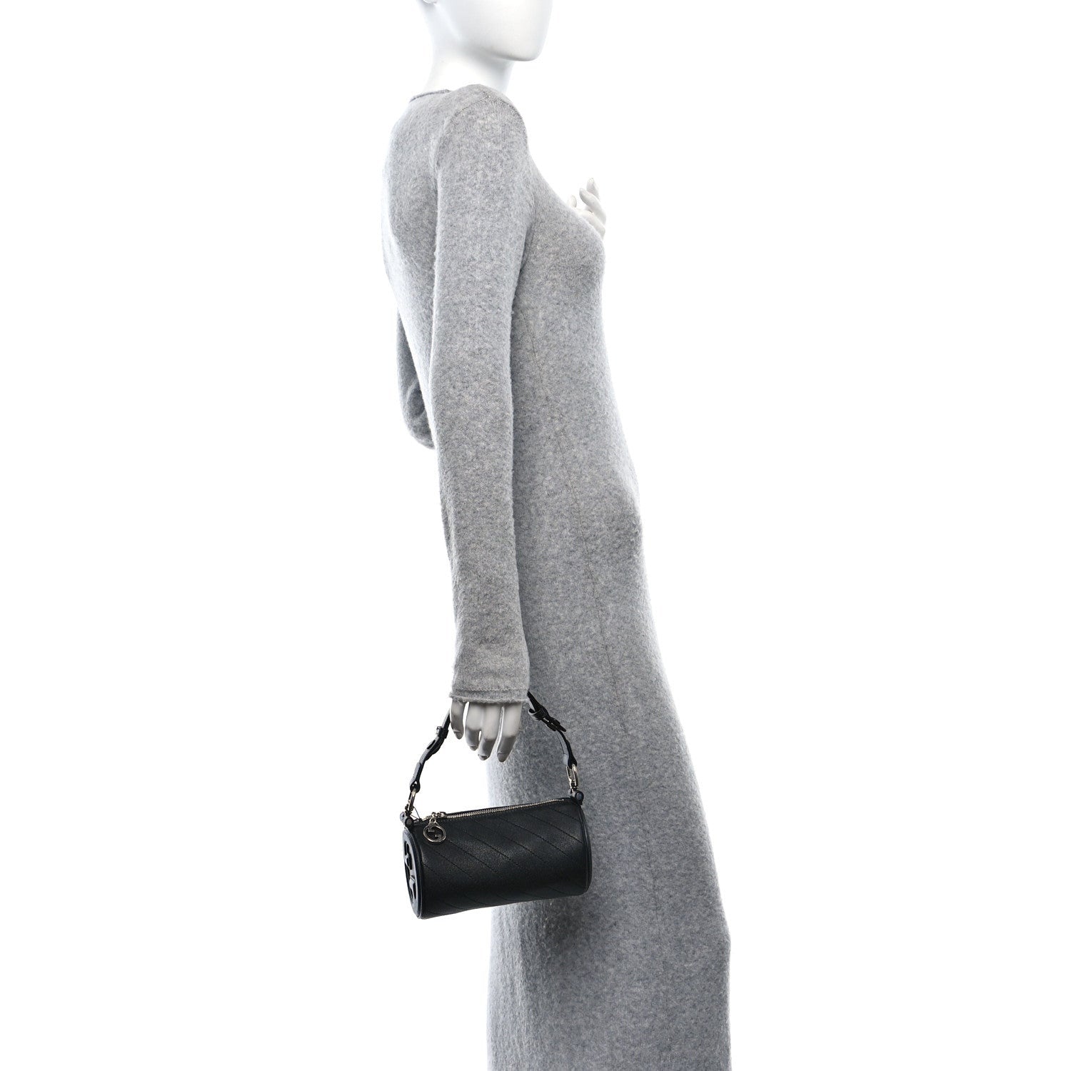 Gucci Sakai Be Green Calfskin Diagonal Stitched Mini Blondie Barrel Shoulder Bag Black 2 of 7