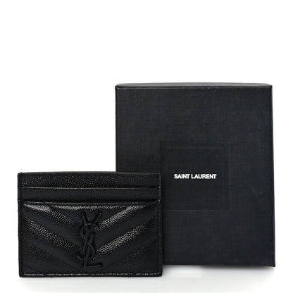 Saint Laurent Grain De Poudre Matelasse Chevron Monochrome Monogram Credit Card Case Black 2 of 8