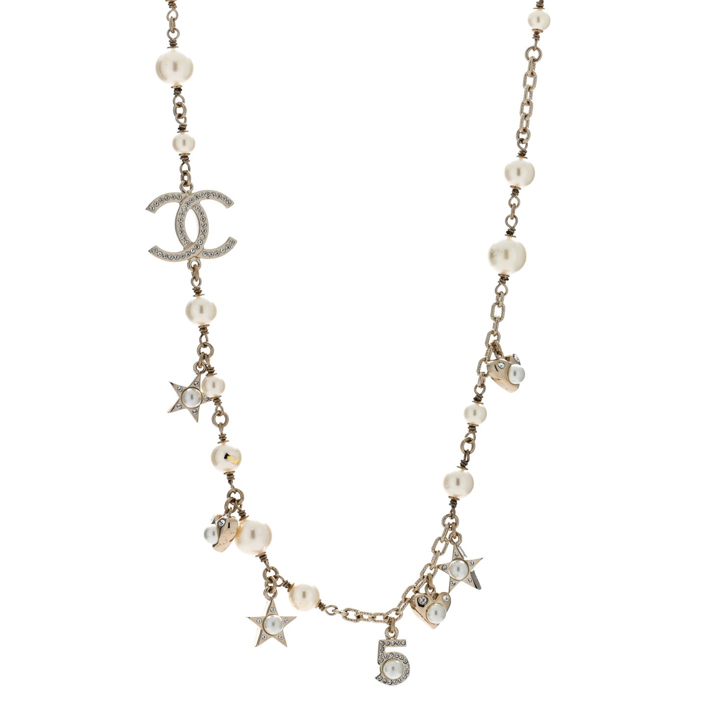 Metal Crystal Pearl CC Star Short Necklace Gold