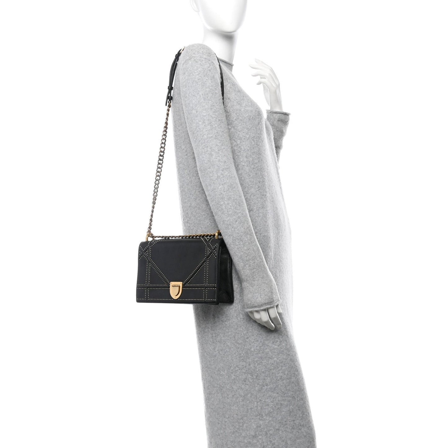 Lambskin Studded Medium Diorama Flap Bag Black