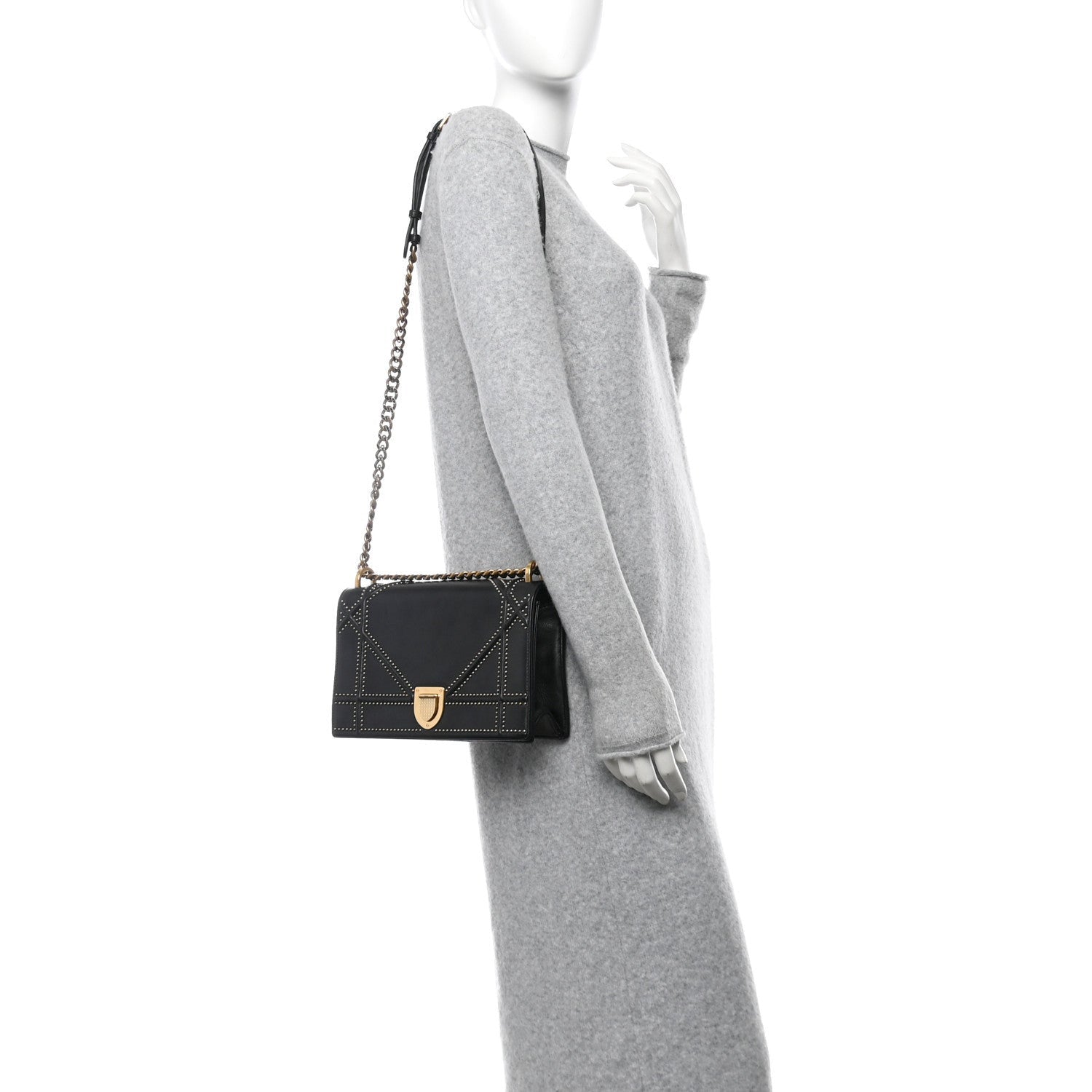 Christian Dior Lambskin Studded Medium Diorama Flap Bag Black 2 of 7