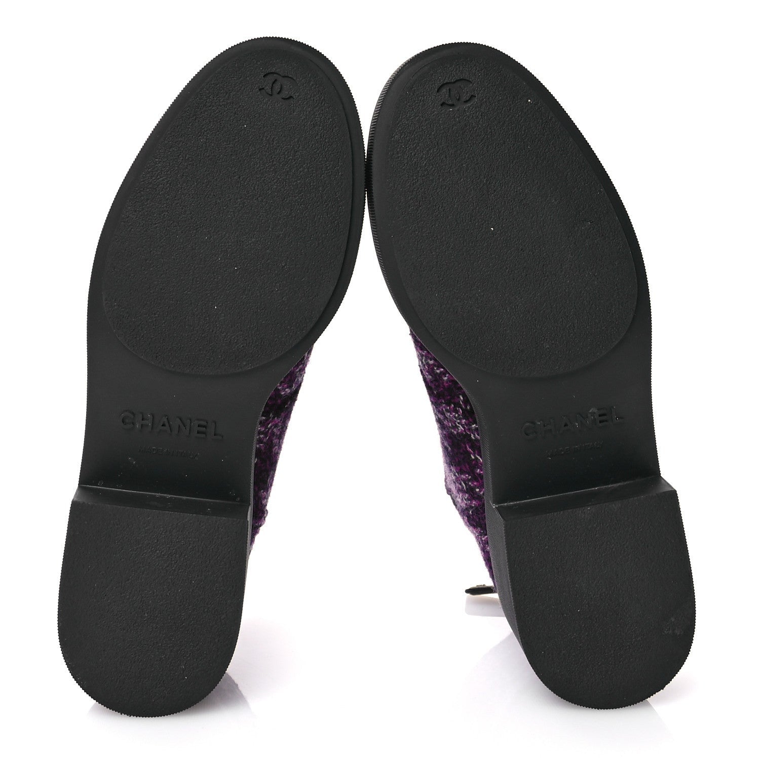 Chanel Tweed Pearl Combat Short Boots 38 Purple Black 5 of 7
