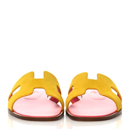 Hermes Suede Goatskin Oran Sandals 36 Jaune Sable 2 of 10