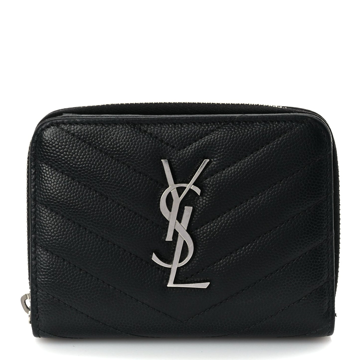 Grain De Poudre Matelasse Chevron Monogram Compact Zip Around Wallet  Black