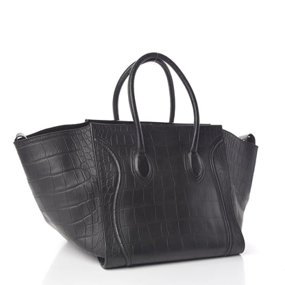 Celine Calfskin Crocodile Embossed Medium Phantom Luggage Black 3 of 9