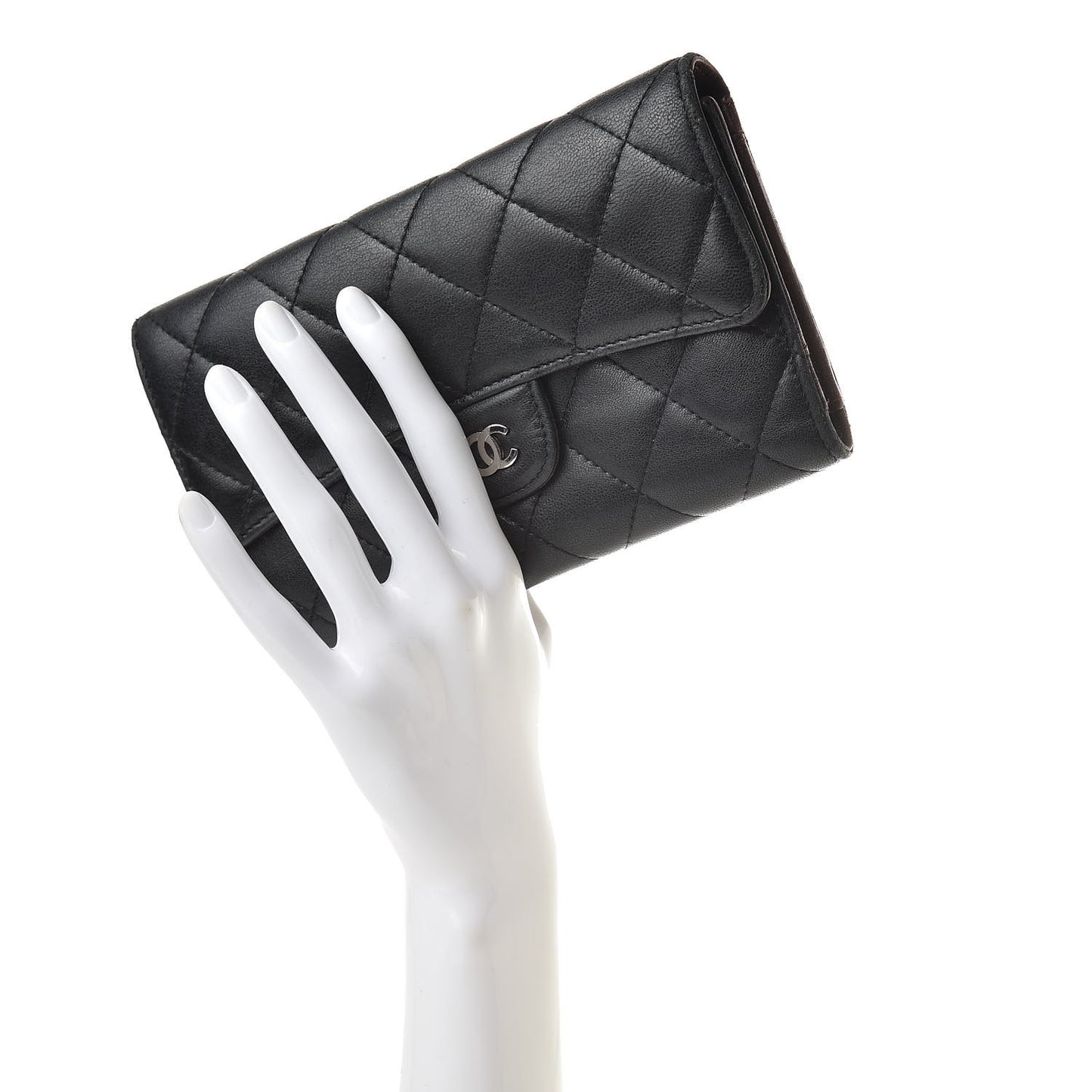 Lambskin Quilted Large Flap Wallet Black