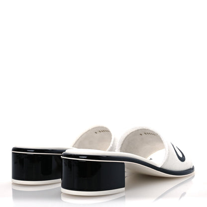 Chanel Cotton Logo Mule Sandals 39 White Black 5 of 7