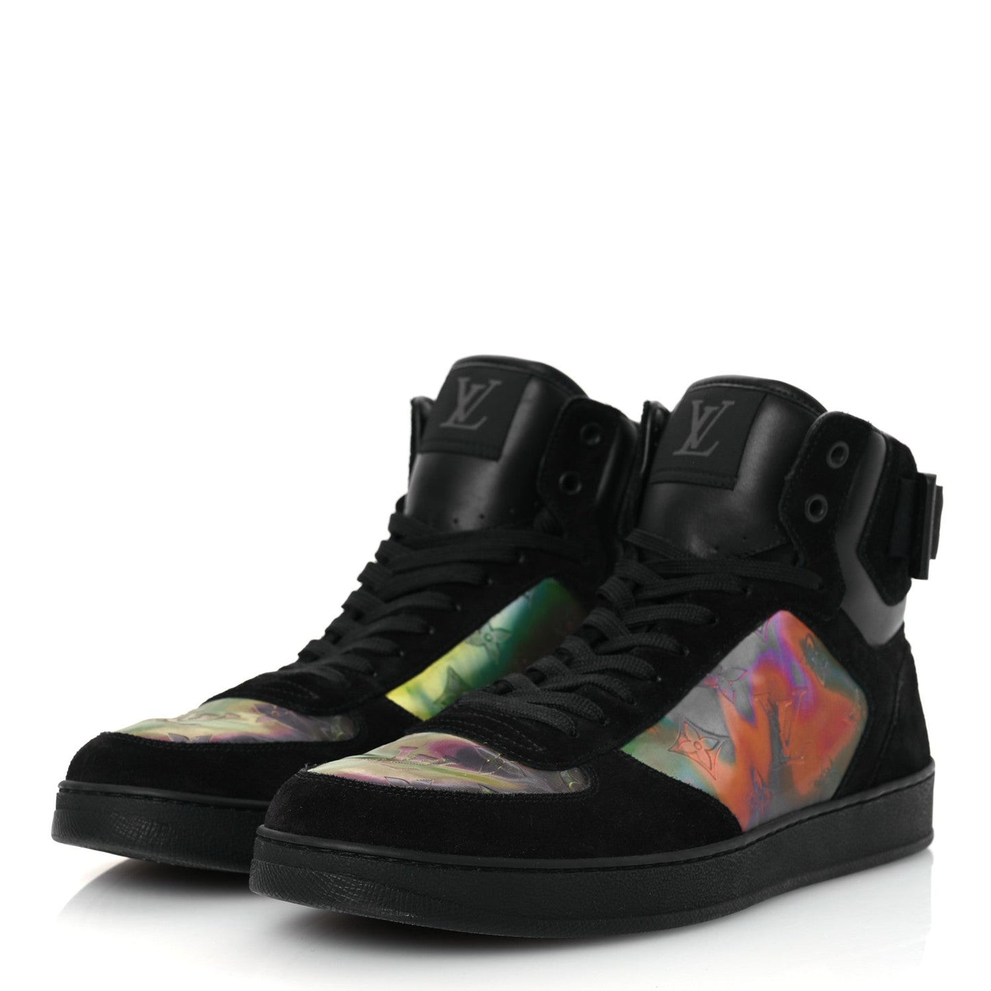 Suede Monogram Mens Rivoli High Top Sneakers Black Multicolor