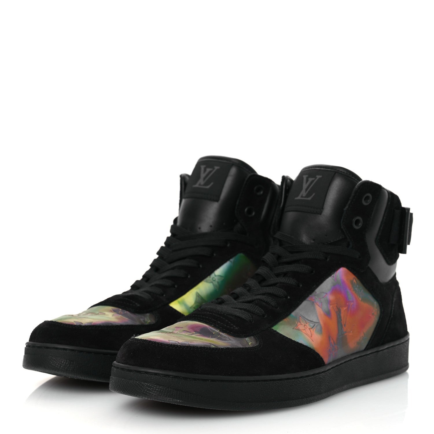 Louis Vuitton Suede Monogram Mens Rivoli High Top Sneakers Black Multicolor 4 of 7