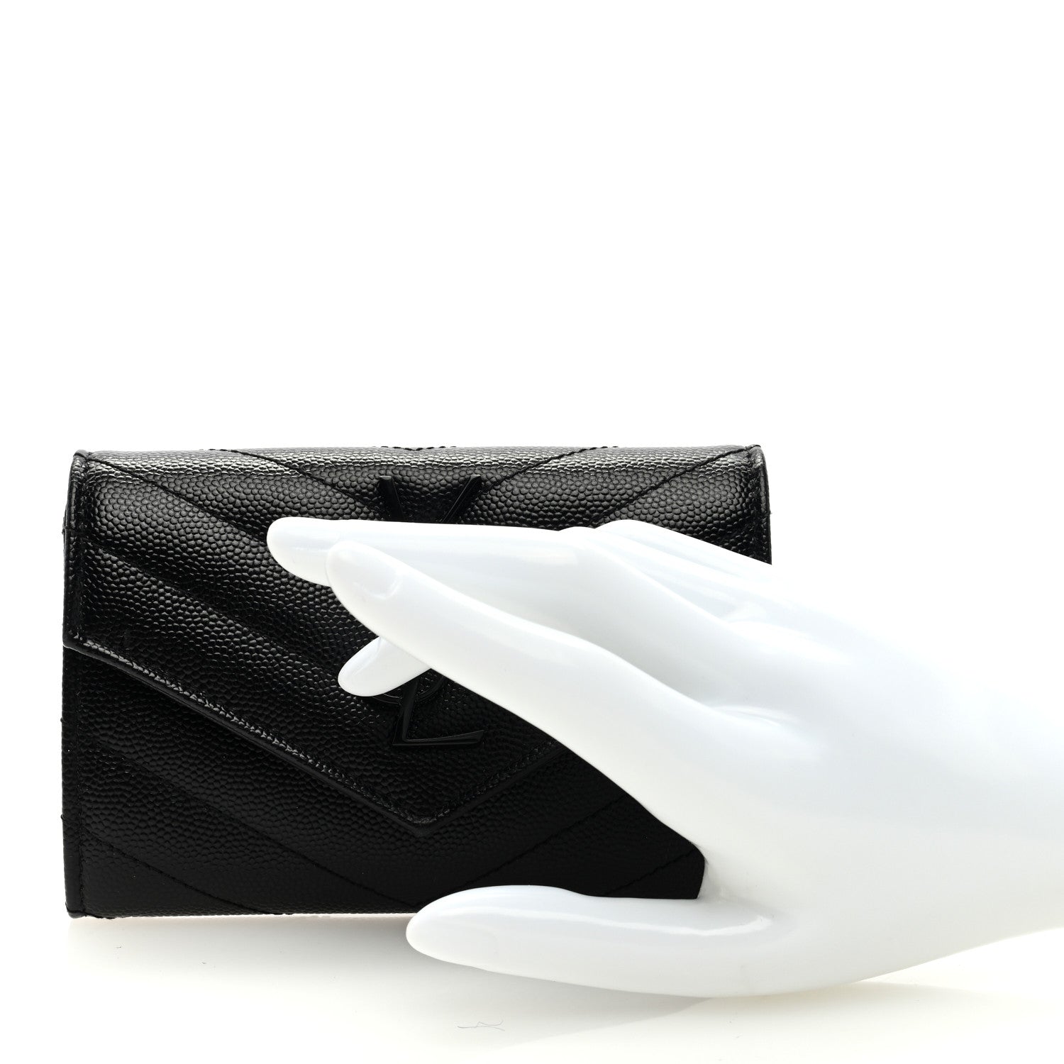 Saint Laurent Grain De Poudre Matelasse Chevron Small Monochrome Monogram Envelope Wallet Black 2 of 6