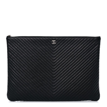 Chanel Caviar Chevron Quilted Medium Cosmetic Case Black 1 of 10