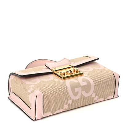 Gucci Monogram Jumbo GG Textured Dollar Calfskin Mini Padlock Top Handle Shoulder Bag Beige Perfect Pink 3 of 10