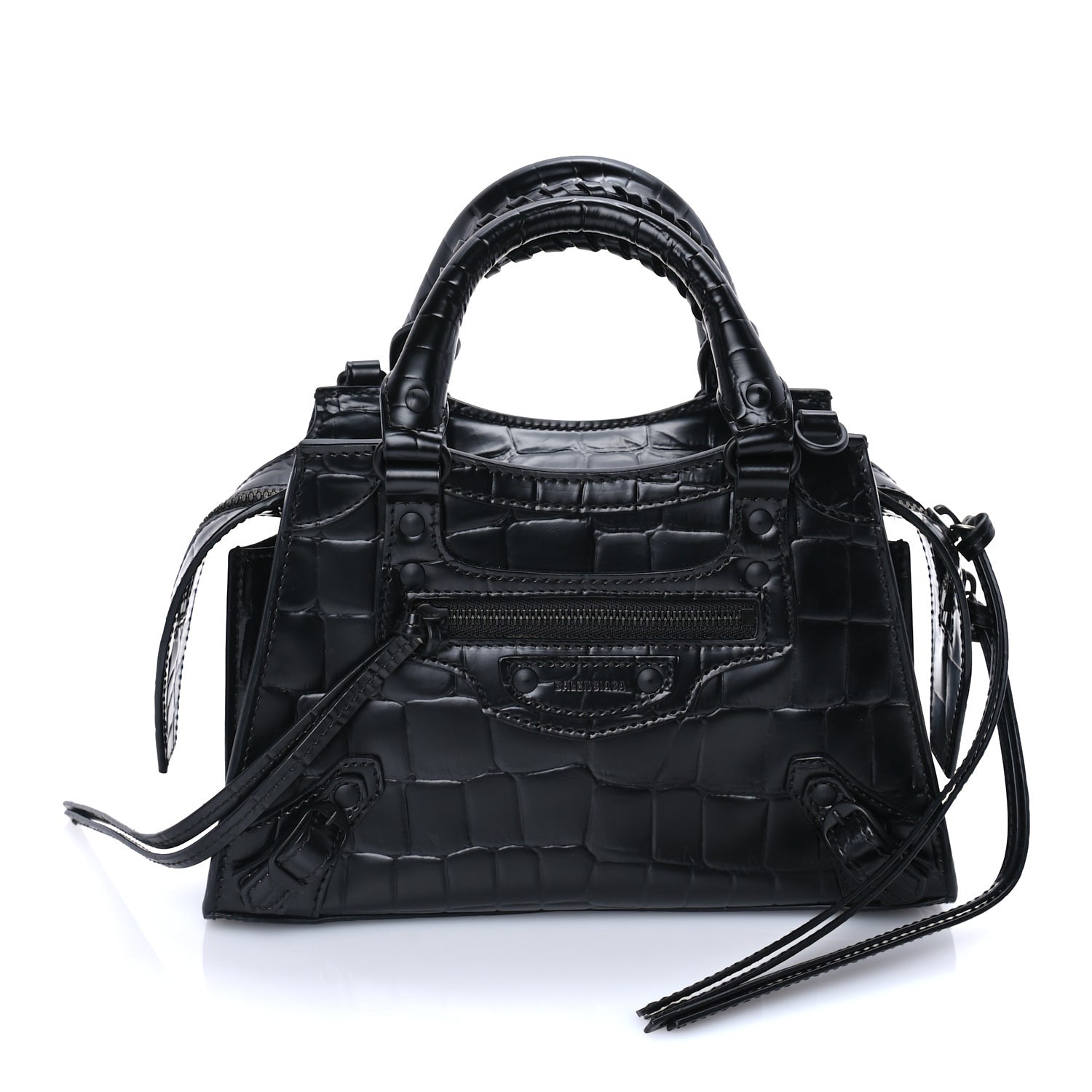 Balenciaga Semi Shiny Calfskin Crocodile Embossed Neo Classic Black Hardware Mini City  Black 1 of 7