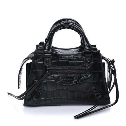 Balenciaga Semi Shiny Calfskin Crocodile Embossed Neo Classic Black Hardware Mini City  Black 1 of 7