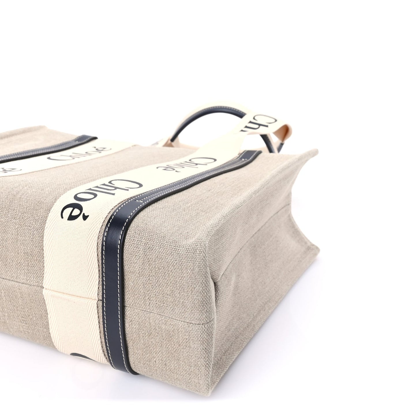 Cotton Calfskin Medium Woody Ribbon Tote White Blue