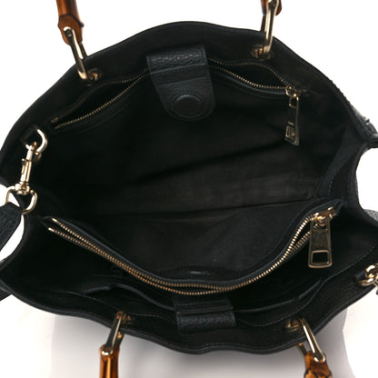 Gucci Pebbled Calfskin Medium Bamboo Shopper Tote Black 5 of 7