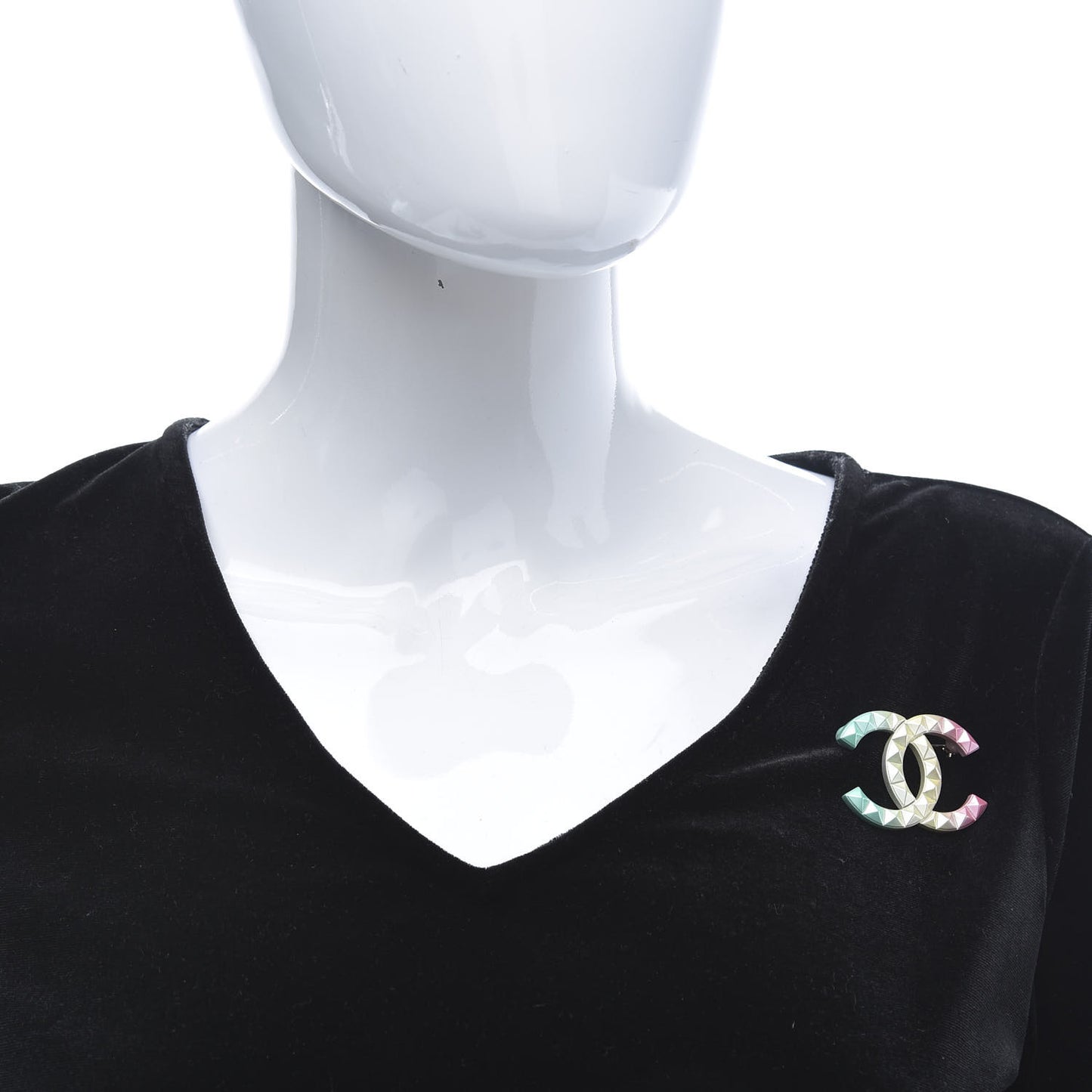 Metal Studded CC Rainbow Brooch Multicolor