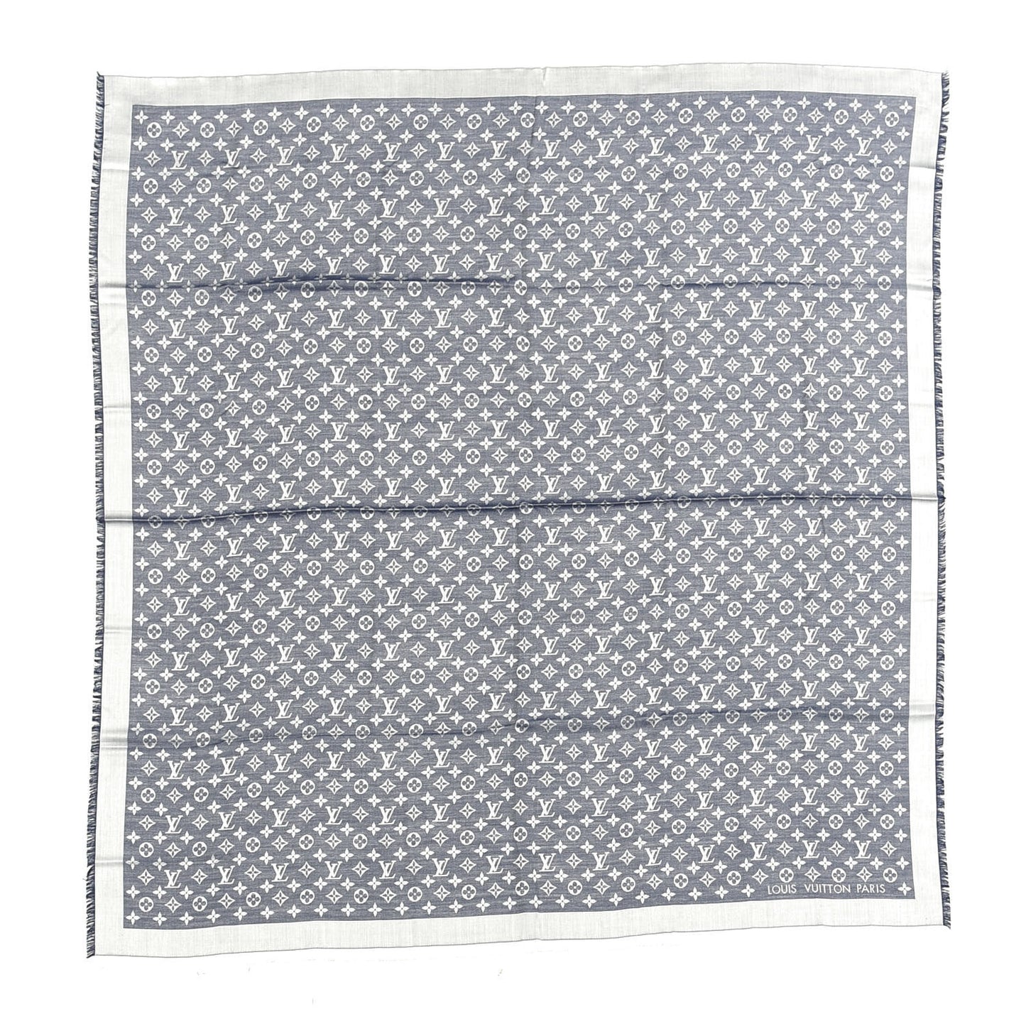 Silk Wool Monogram Denim Shawl Blue