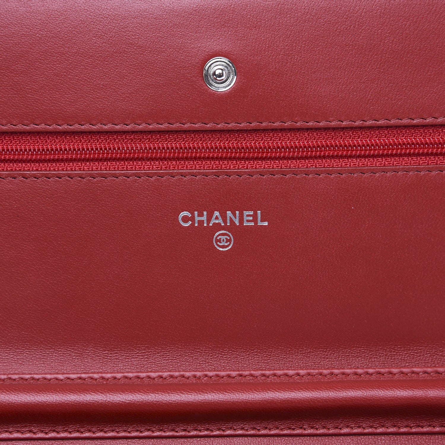 Chanel Lambskin Quilted Wallet On Chain WOC Red 5 of 10