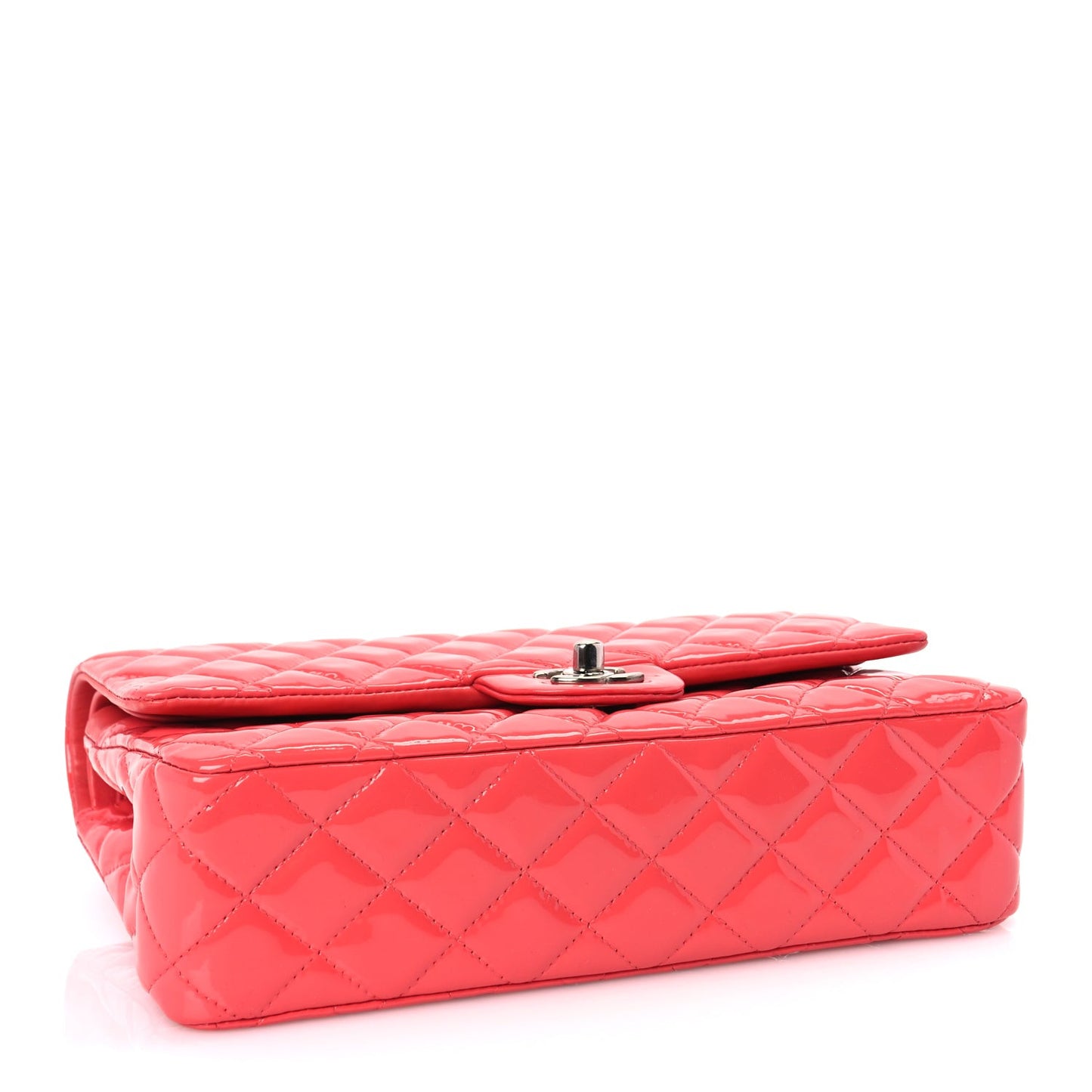 Patent Calfskin Quilted Medium Double Flap Dark Pink