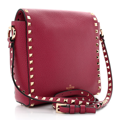 Valentino Garavani Pebbled Calfskin Rockstud Flip Lock Flap Messenger Raspberry 4 of 12