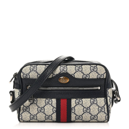 Gucci GG Supreme Monogram Textured Dollar Calfskin Web Mini Ophidia Shoulder Bag Beige Blue 1 of 7