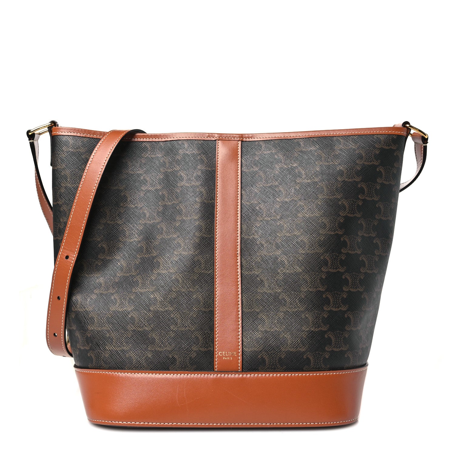 Celine Triomphe Canvas Calfskin Medium Bucket Bag Tan 1 of 10