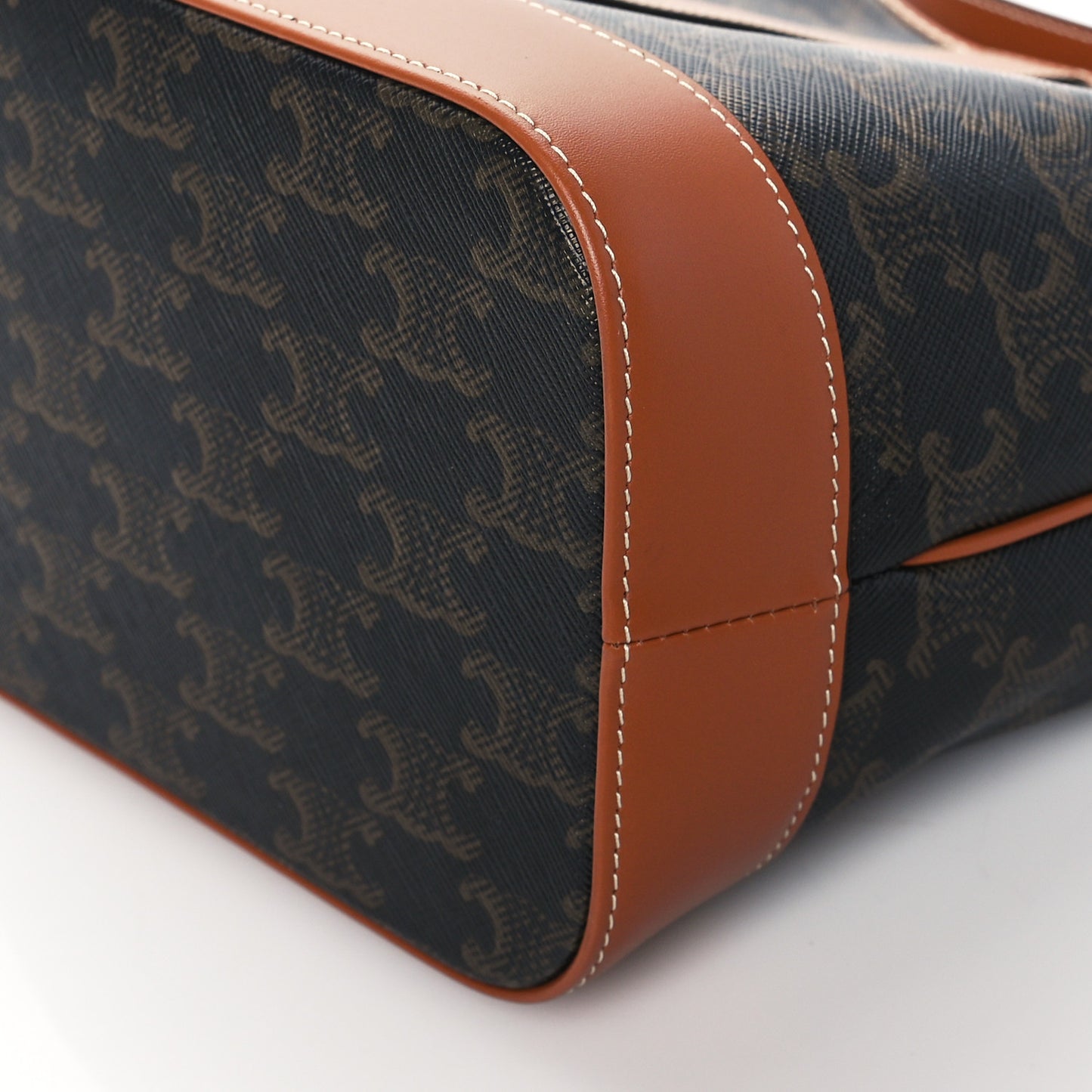 Triomphe Canvas Calfskin Small Bucket Bag Tan