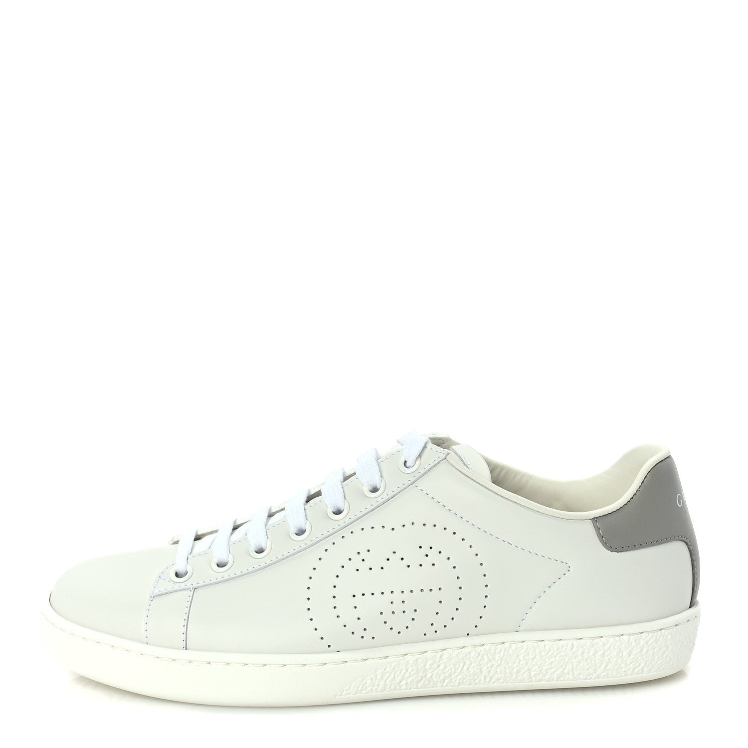 Gucci Calfskin Interlocking G Perforated Womens Ace Sneakers 37.5 White Grey Sky 1 of 8