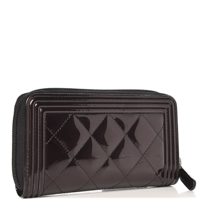 Chanel Patent Quilted Boy Zip Around Wallet Burgundy 3 of 9