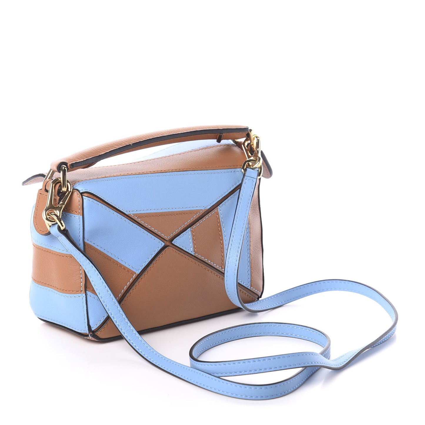 Calfskin Rugby Mini Puzzle Bag Blue Tan