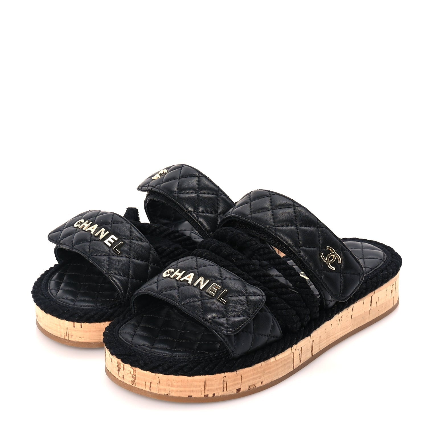 Chanel Cord Lambskin Quilted Logo Mules 36  Black 2 of 8