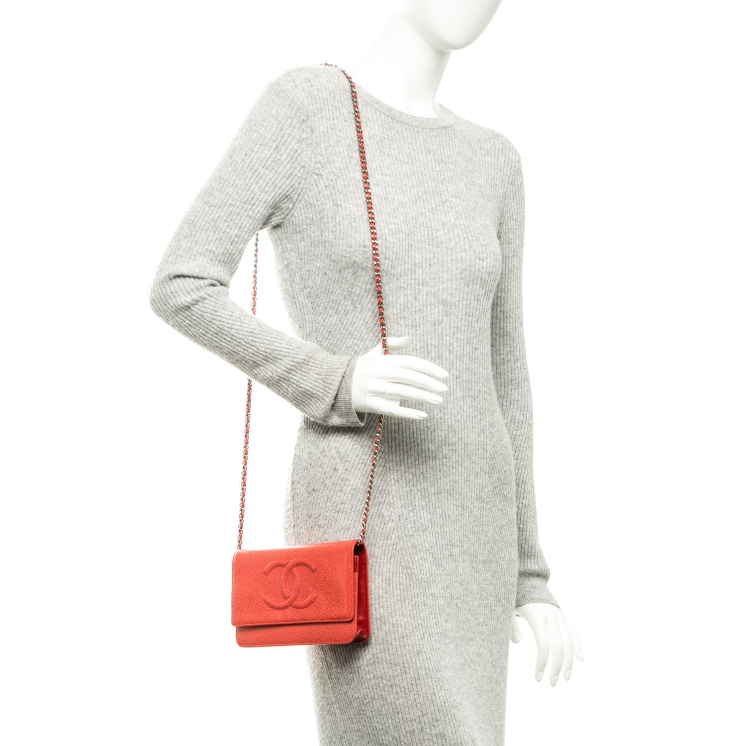 Chanel Caviar Timeless CC Wallet On Chain WOC Coral 2 of 8