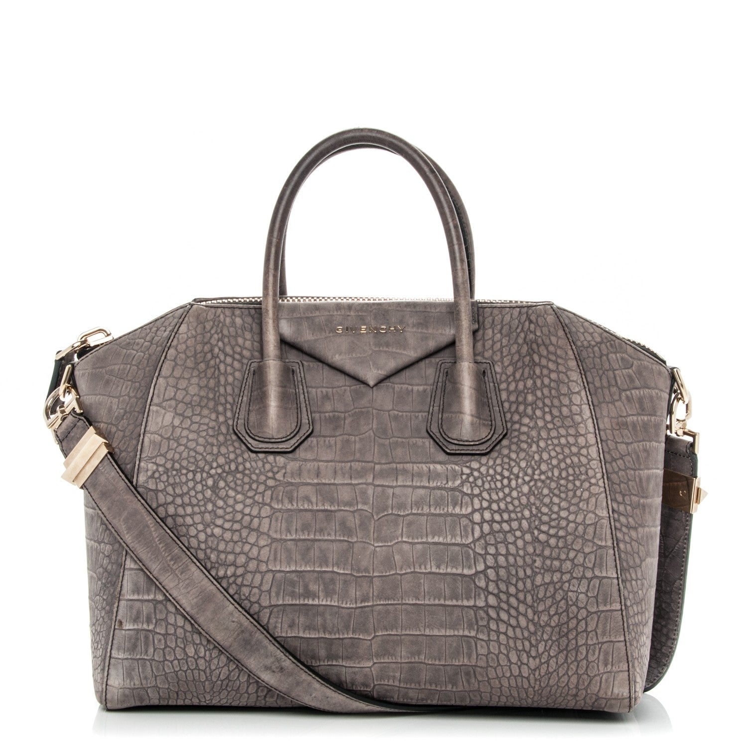 Givenchy Nubuck Crocodile Embossed Medium Antigona Washed Black 1 of 8