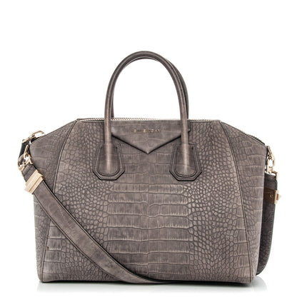 Givenchy Nubuck Crocodile Embossed Medium Antigona Washed Black 1 of 8