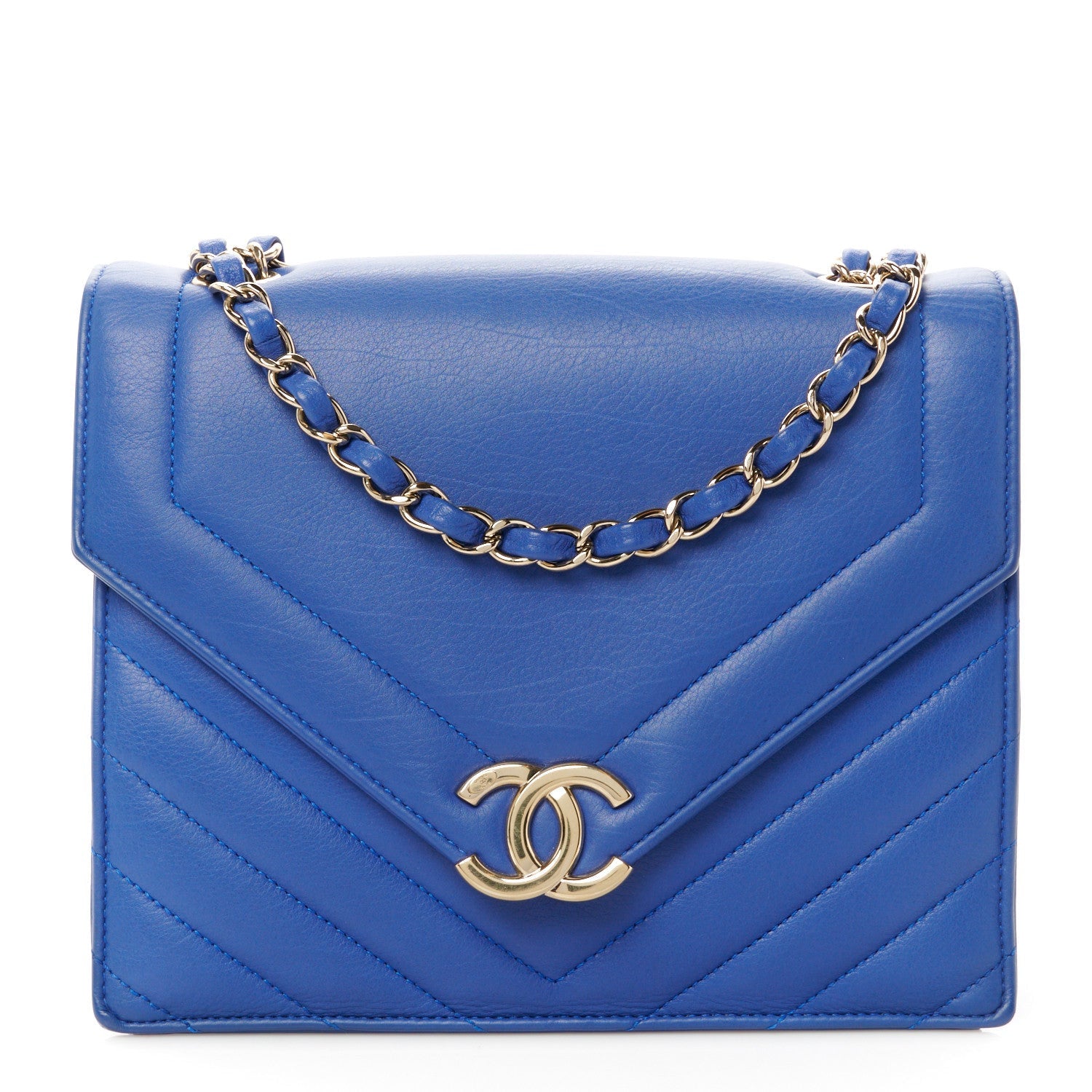Chanel Calfskin Quilted Chevron Small Single Flap Blue 1 of 7