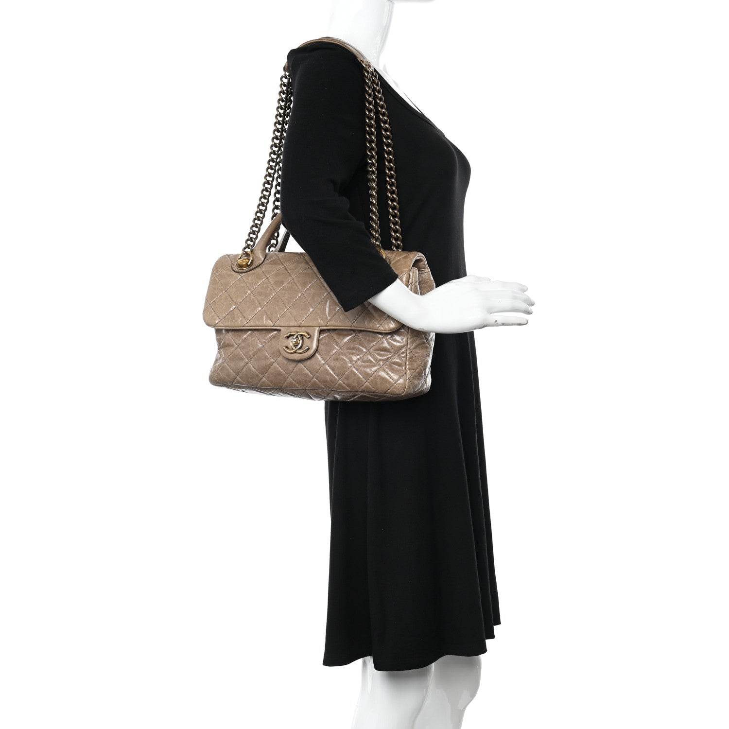 Chanel Glazed Calfskin Castle Rock Medium Flap Dark Beige 2 of 12