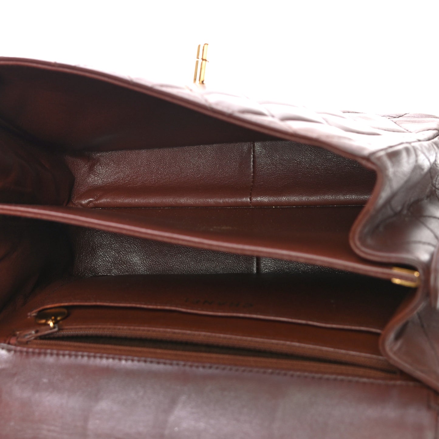 Lambskin Quilted Small Single Flap Brown