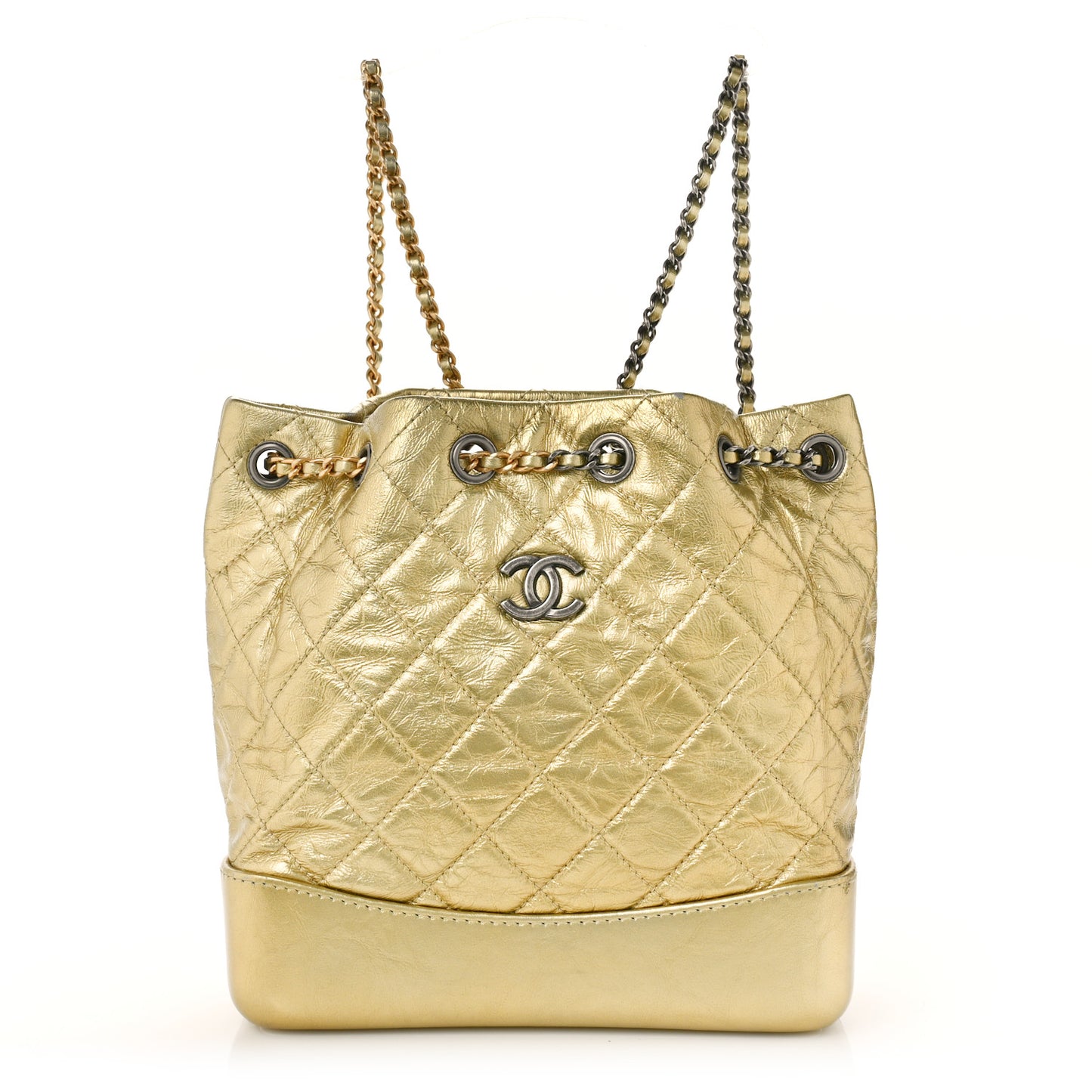 Metallic Lambskin Small Quilted Gabrielle Backpack Gold