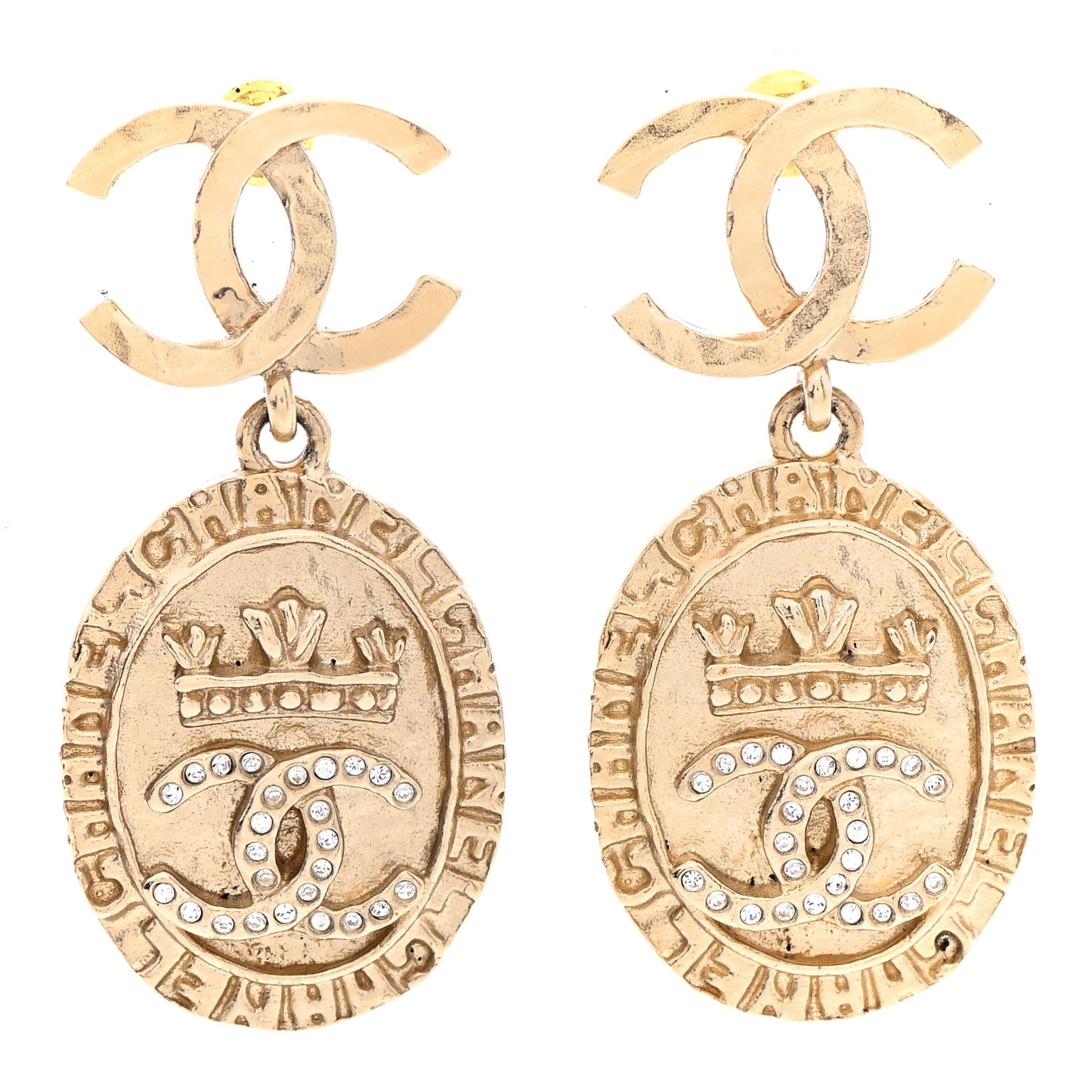 Crystal CC Medallion Drop Earrings Gold