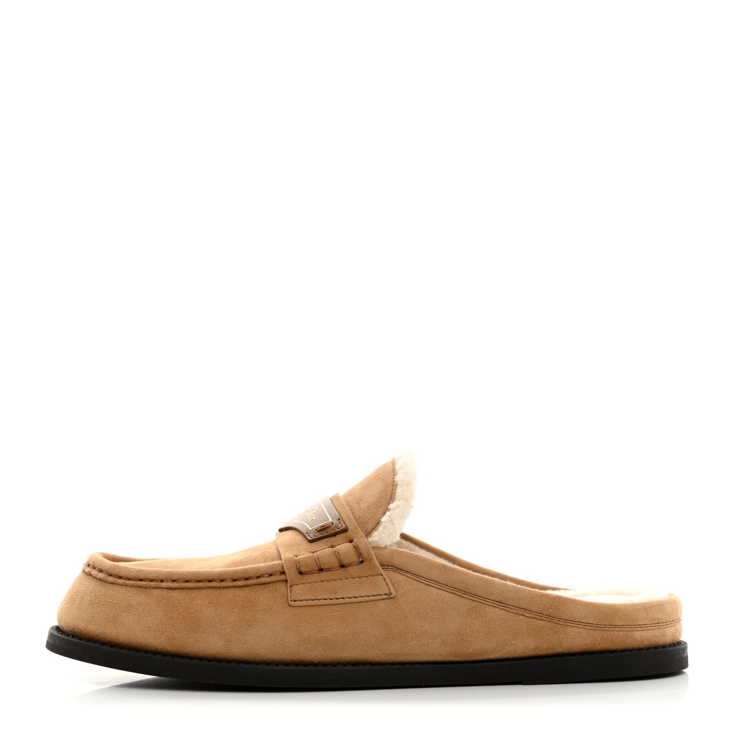 Suede Goatskin Boy Loafer Mule 38 Chestnut