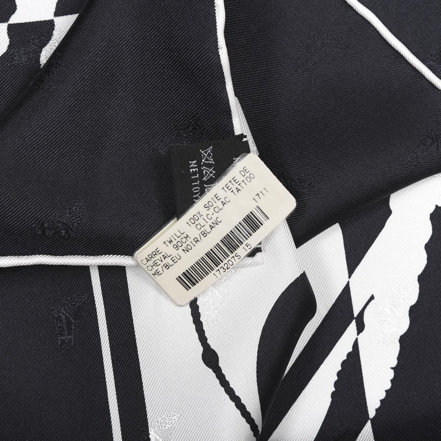 Silk Clic Clac Tattoo Scarf 90 Bleu Black White
